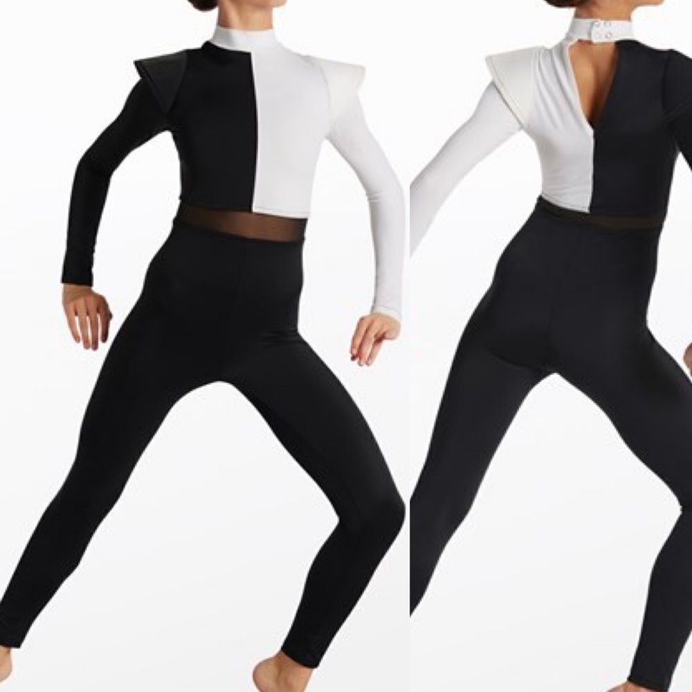 WEISSMAN Dance Costume unitard jumpsuit black white  Power 14352 child LC